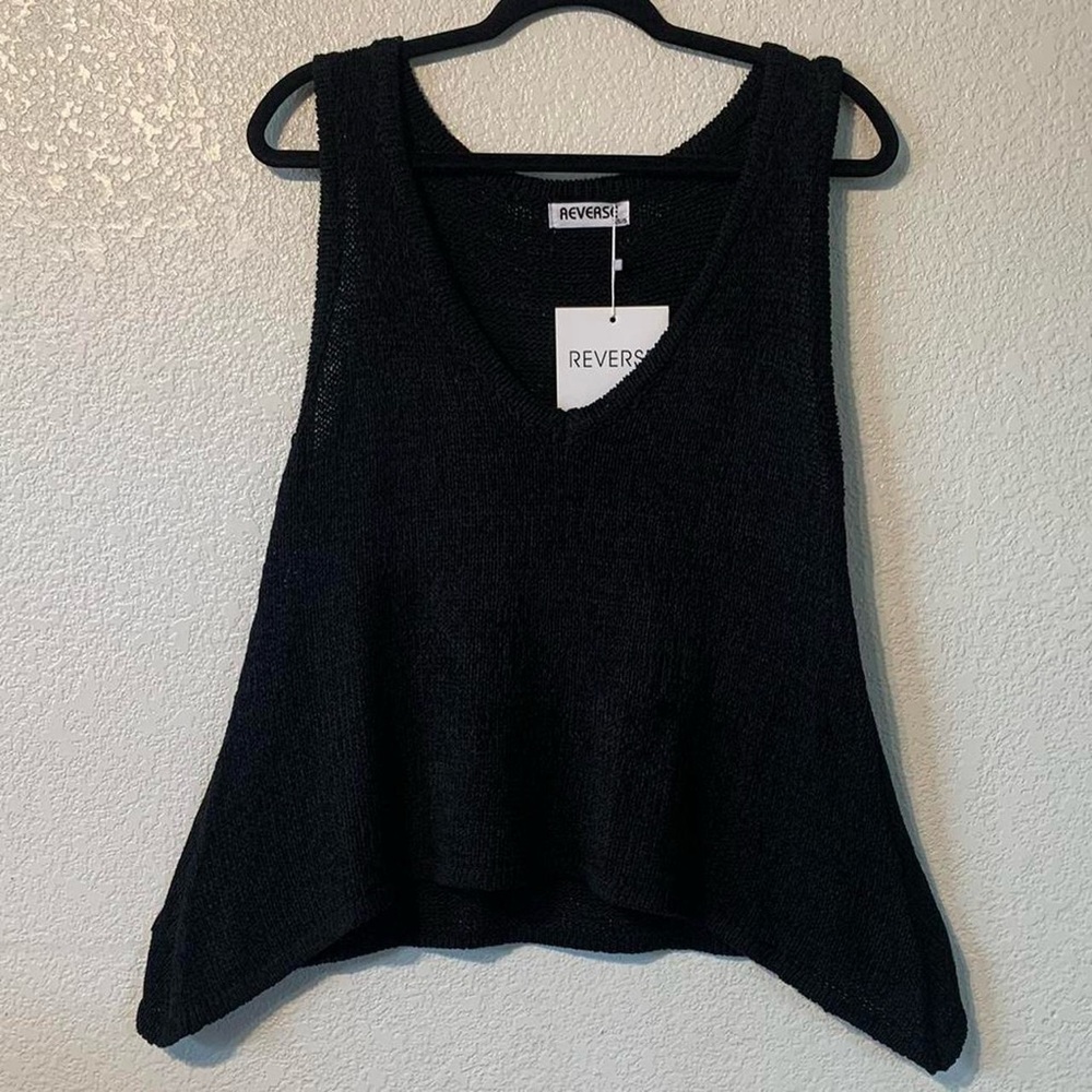 Reverse Black Knit Women's Sleeveless Top